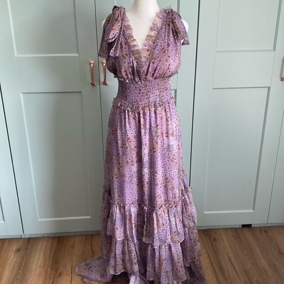 Alexis Clemence Tiered Ruffle Maxi Dress Purple Bouquet sz Xs - Picture 5 of 10
